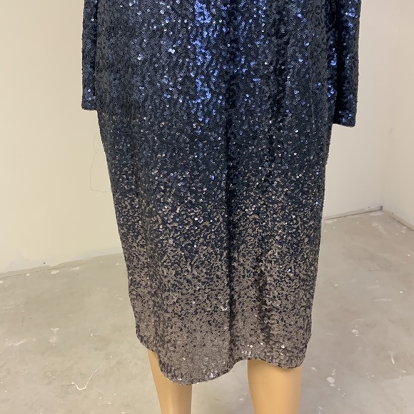 Monsoon Sequins Ombré Navy Blue V-Neck Long Sleeve Midi Cocktail Dress, Size M - Picture 7 of 17